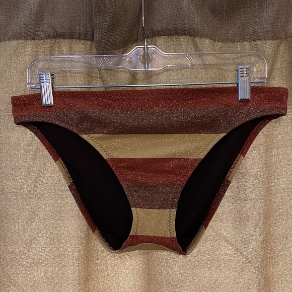 Becca Striped Brown/Gold Women's Skirt (M-L) & Bikini Bottoms Med (no top) - Picture 3 of 11
